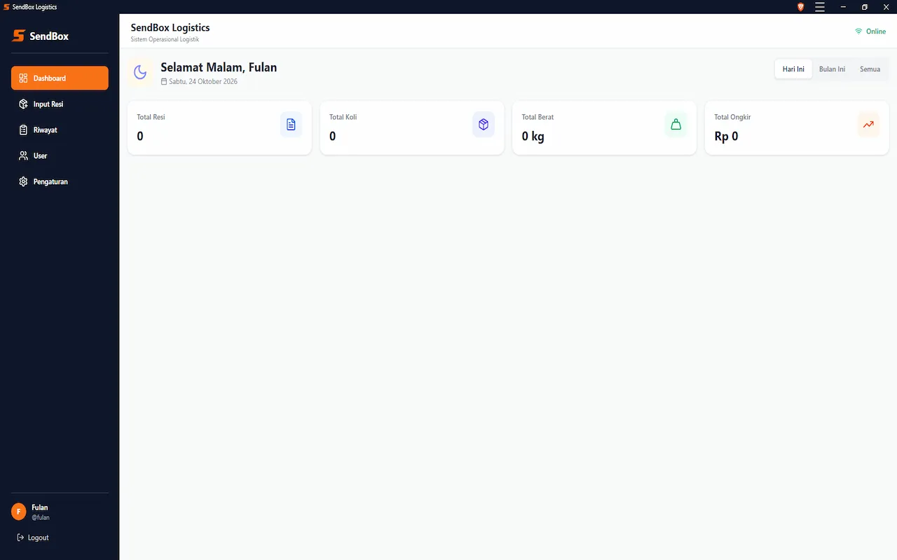 Tangkapan layar halaman utama Nama SendBox